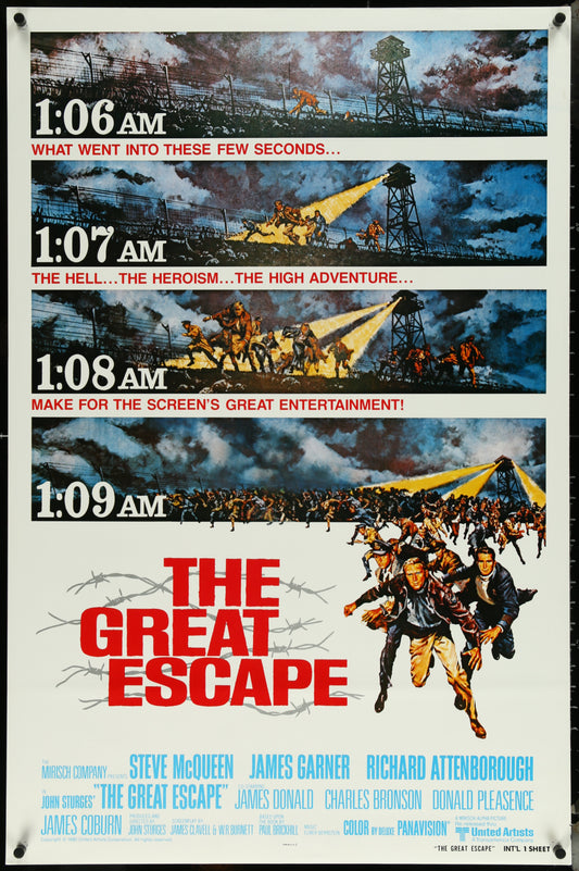 GREAT ESCAPE int'l 1sh R1980 Steve McQueen, Bronson, Sturges WWII classic!