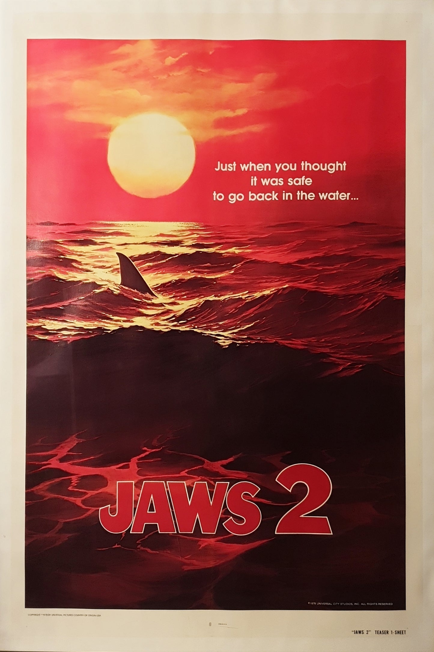 Jaws 2 1948 "Red" Original advance one sheet movie poster- Very rare